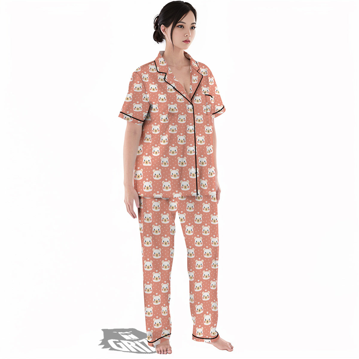 Baby Bear Cute Polka Dot Print Pattern Women's Pajamas Set-grizzshop