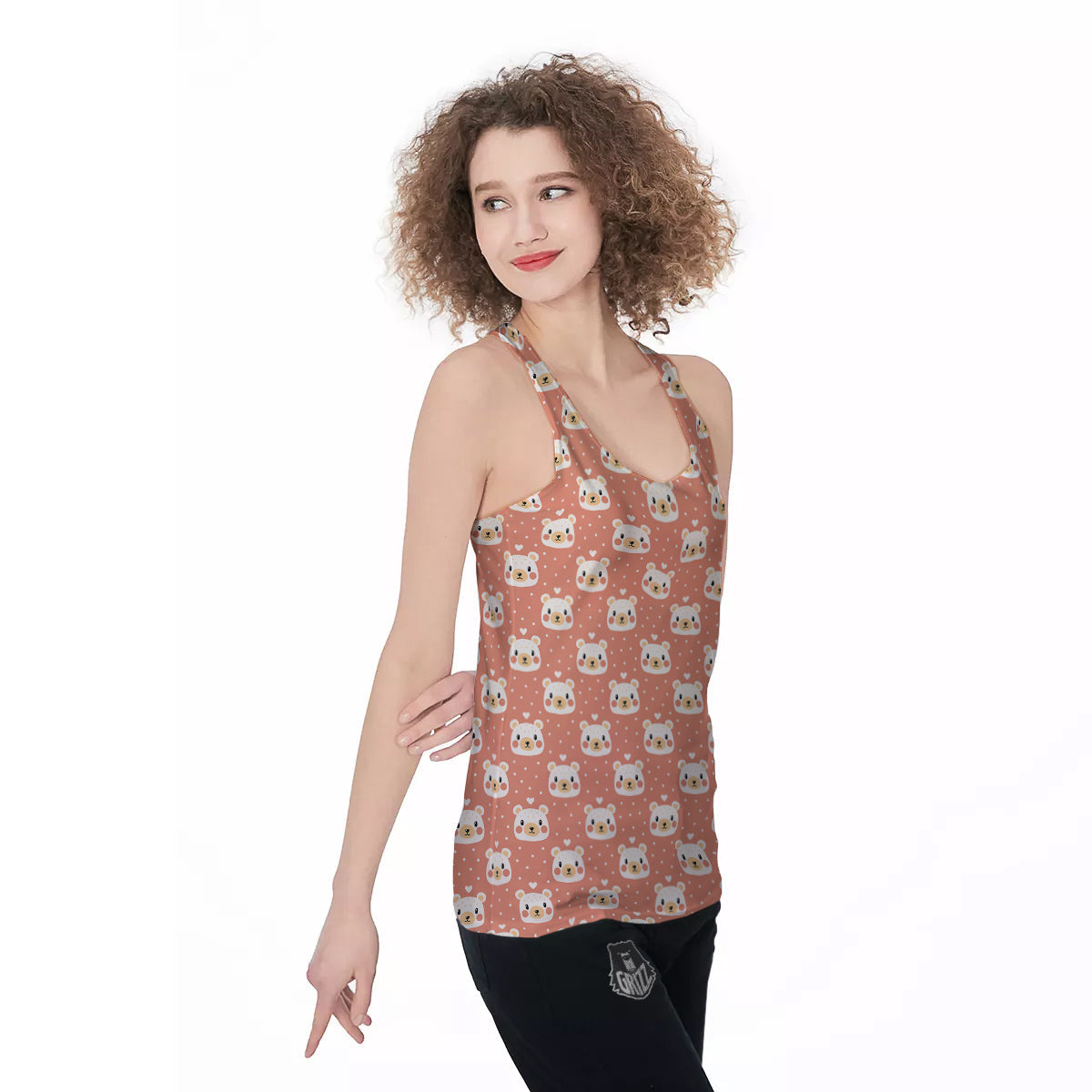 Baby Bear Cute Polka Dot Print Pattern Women's Racerback Tank Top-grizzshop
