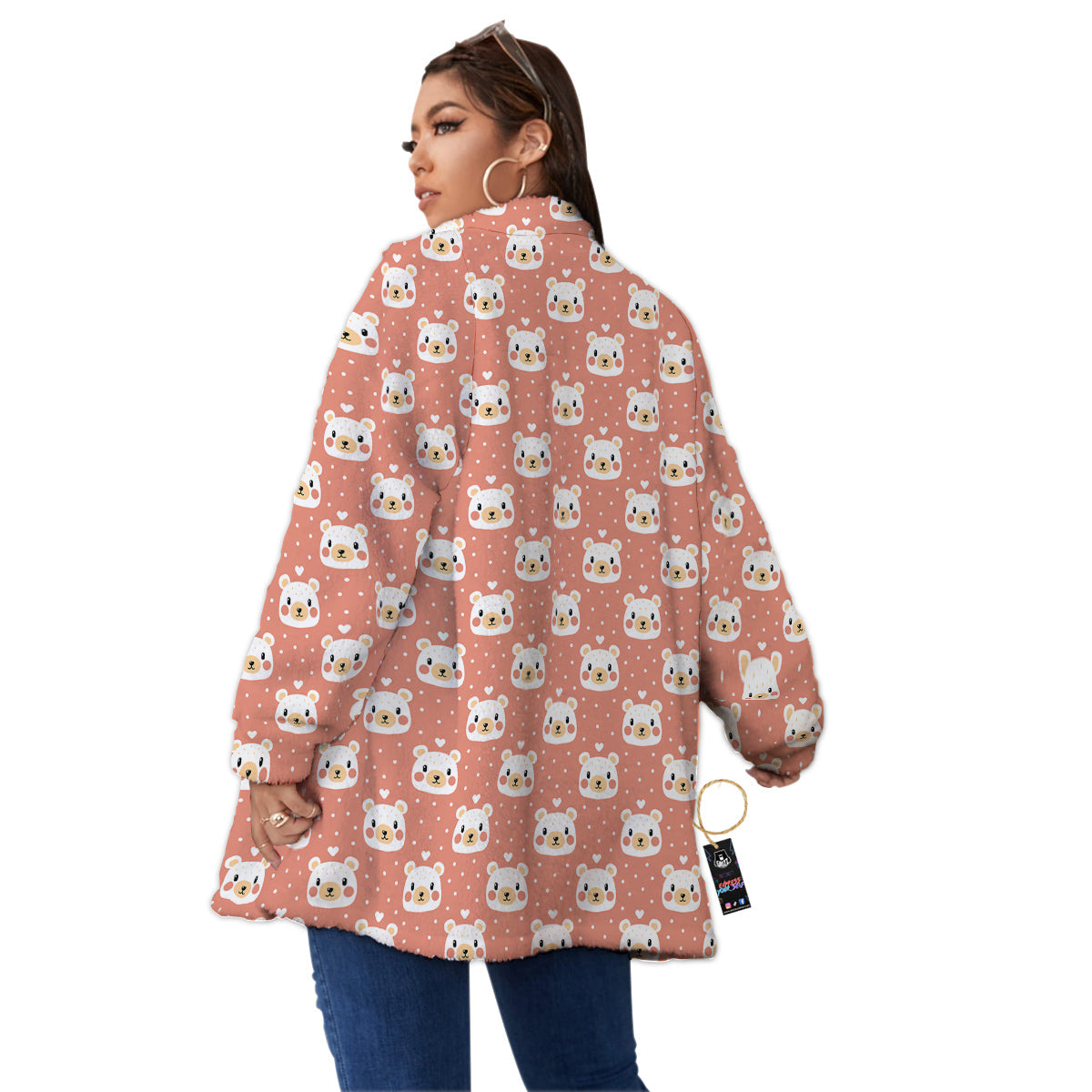 Baby Bear Cute Polka Dot Print Pattern Women's Sherpa Jacket-grizzshop