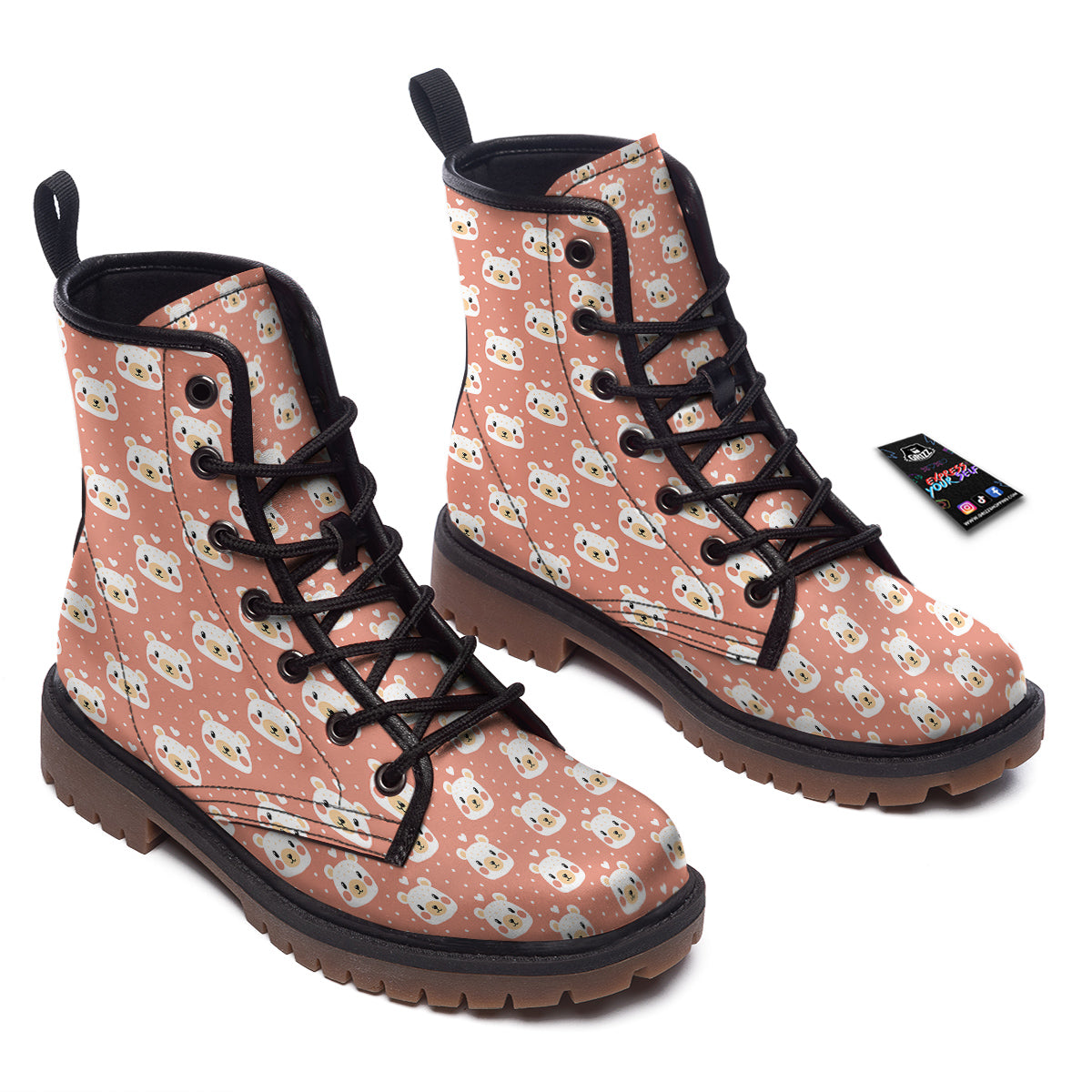 Baby Bear Cute Polka Dot Print Pattern Work Boots-grizzshop