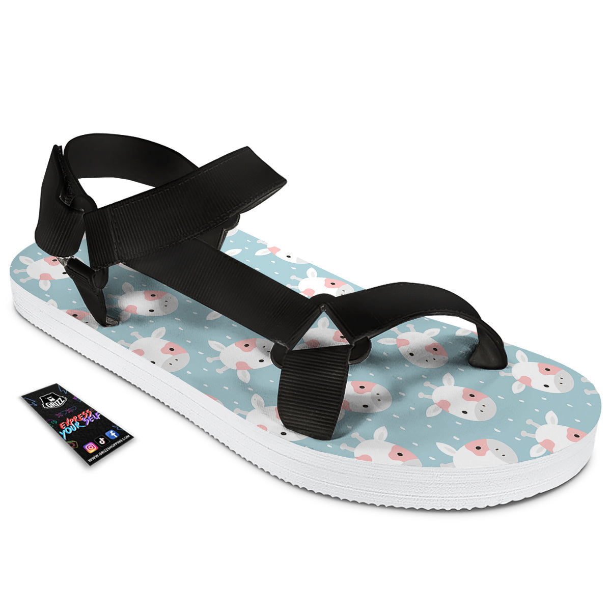 Baby Cow Cartoon Cute Print Pattern Black Open Toe Sandals-grizzshop