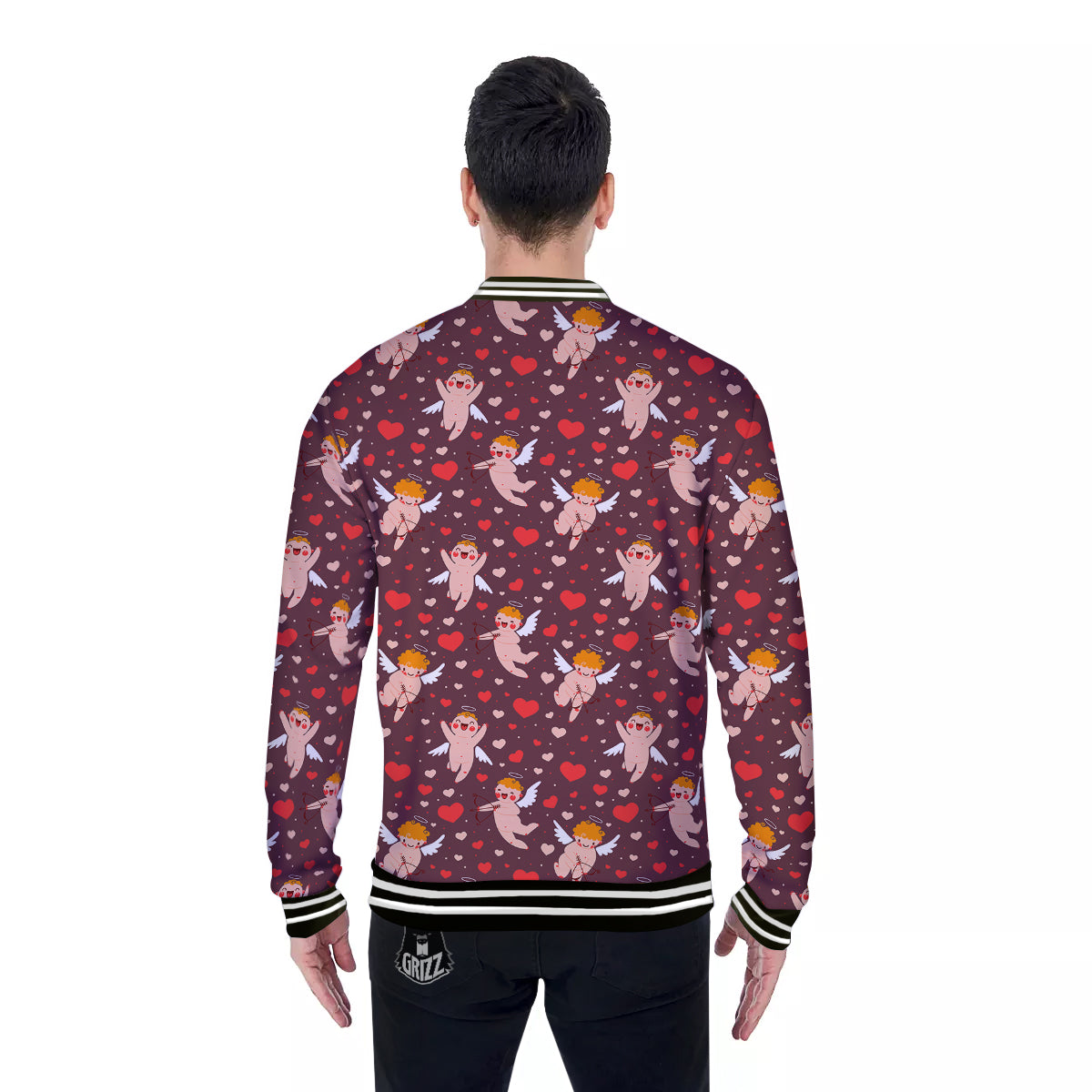 Baby Cupid Print Pattern Baseball Jacket-grizzshop