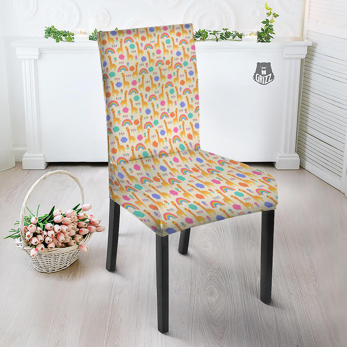 Baby Giraffe Cute Print Pattern Dining Chair Slipcover-grizzshop