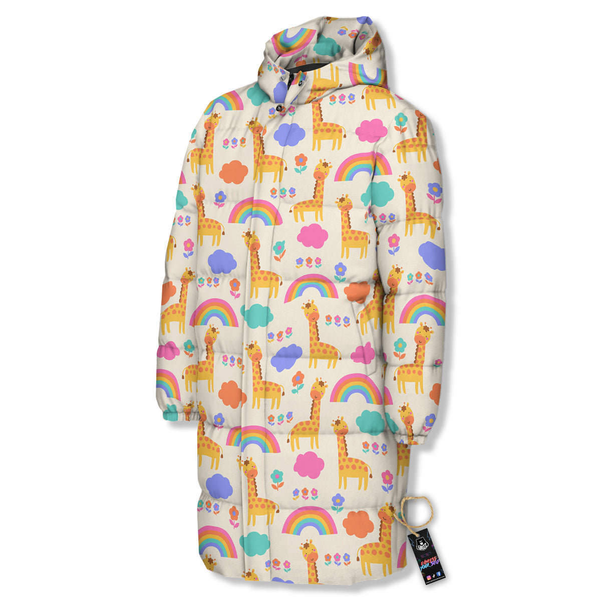 Baby Giraffe Cute Print Pattern Long Down Jacket-grizzshop