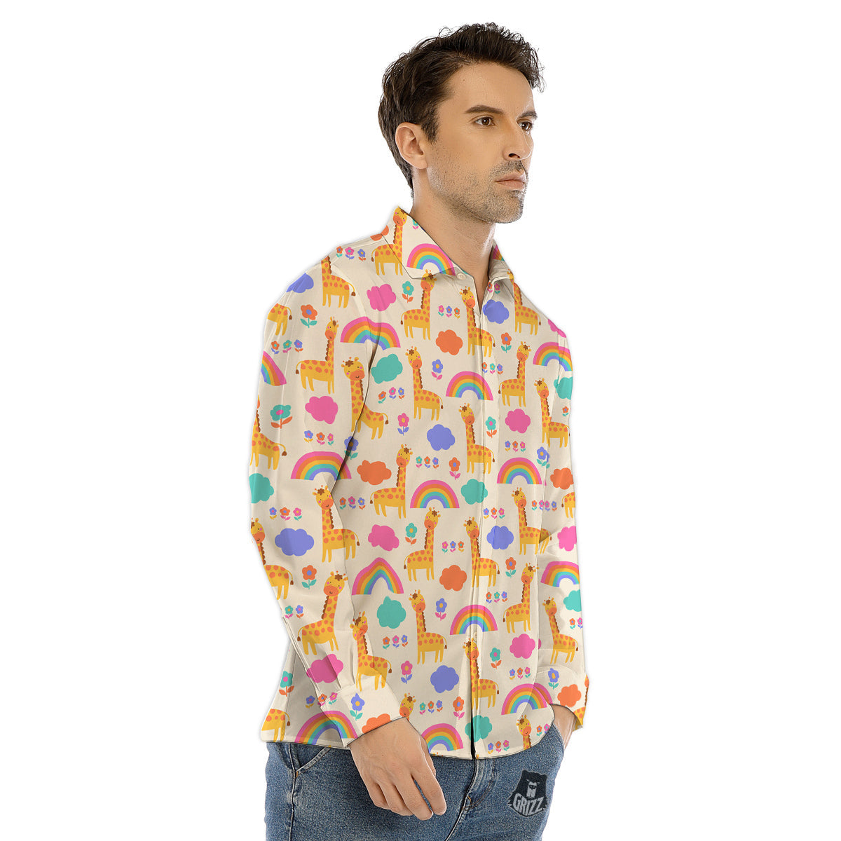 Baby Giraffe Cute Print Pattern Men's Dress Shirts-grizzshop