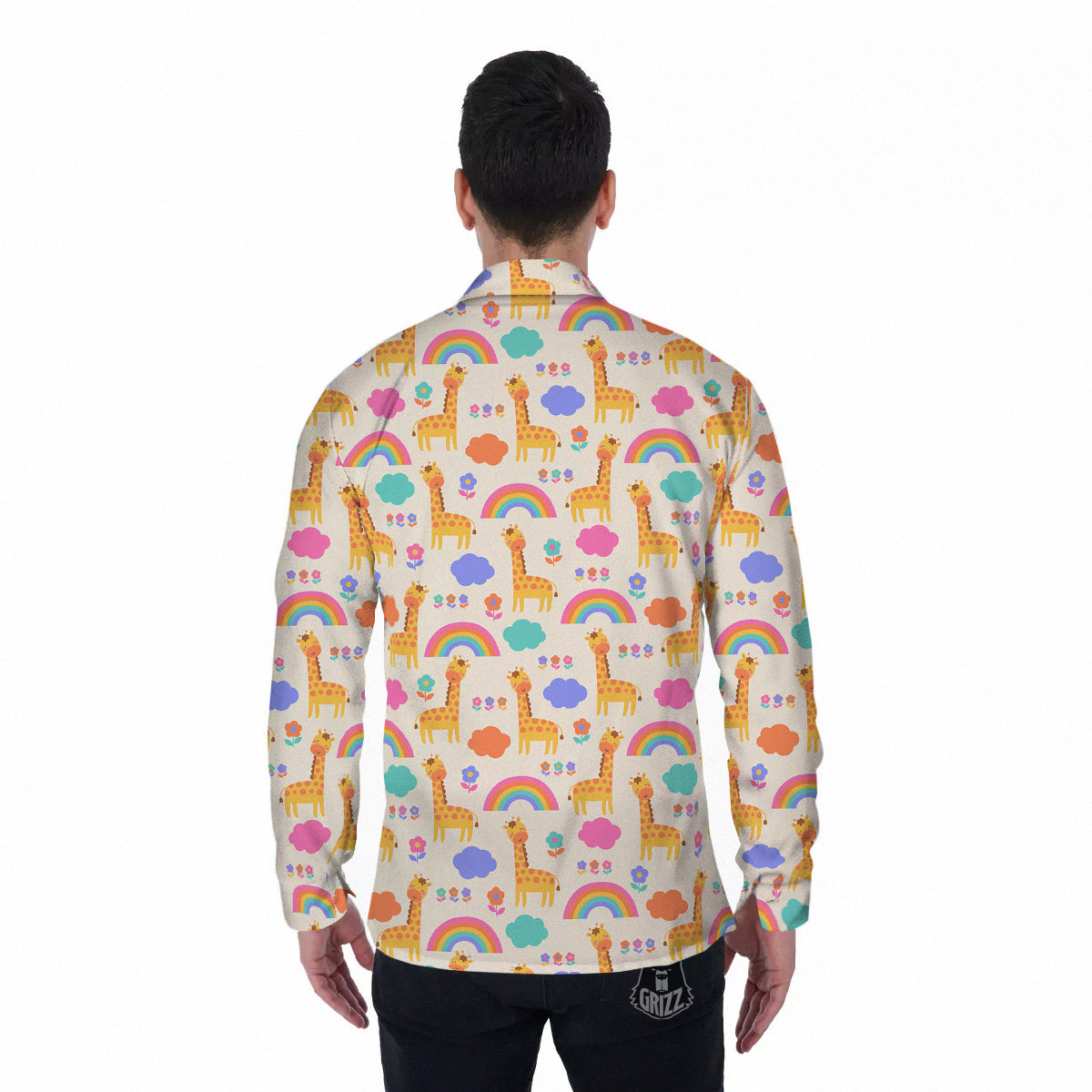 Baby Giraffe Cute Print Pattern Men's Long Sleeve Shirts-grizzshop