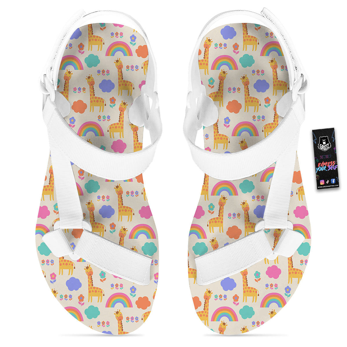 Baby Giraffe Cute Print Pattern White Open Toe Sandals-grizzshop