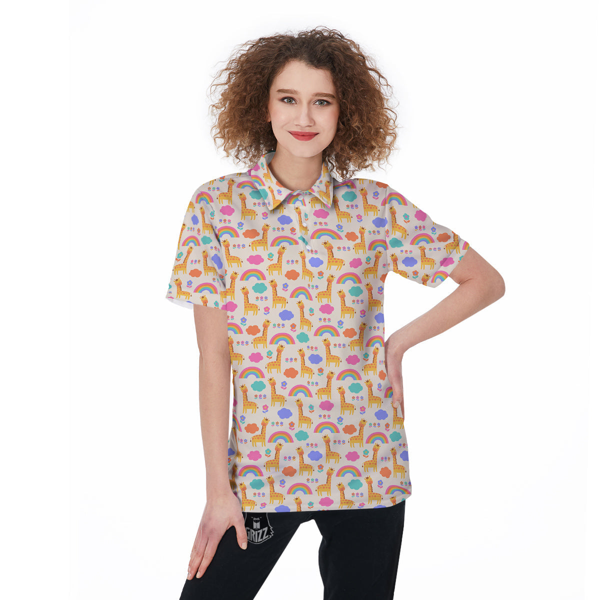 Baby Giraffe Cute Print Pattern Women's Golf Shirts-grizzshop