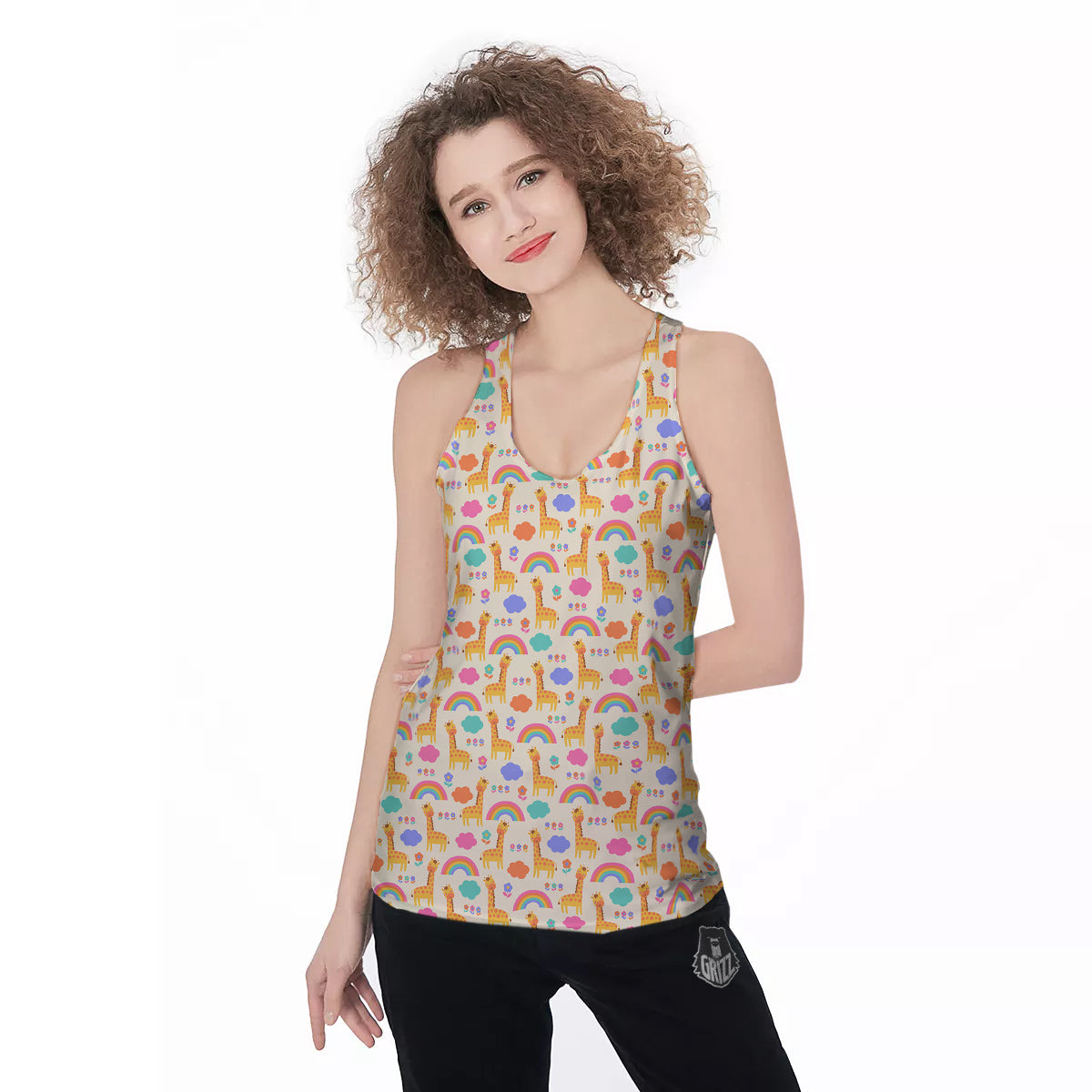 Baby Giraffe Cute Print Pattern Women's Racerback Tank Top-grizzshop