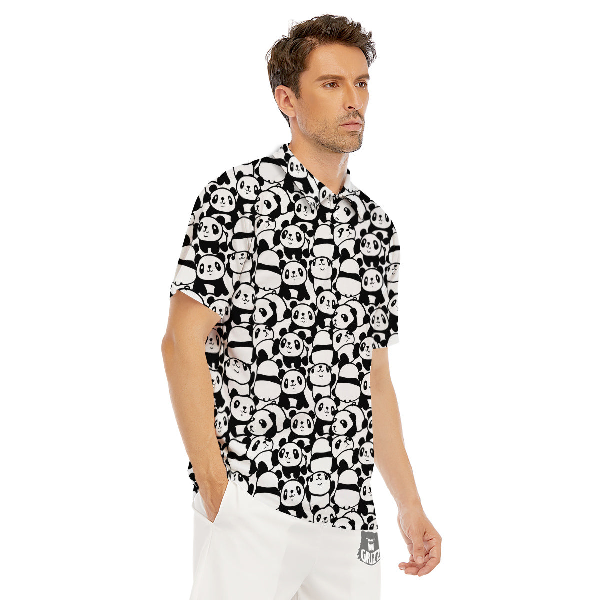 Baby Panda Cute Print Pattern Men's Golf Shirts-grizzshop