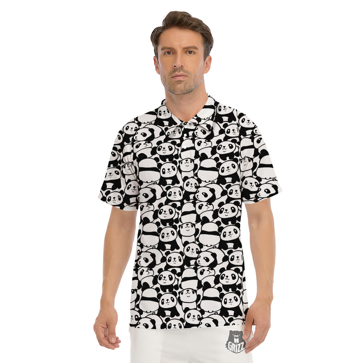 Baby Panda Cute Print Pattern Men's Golf Shirts-grizzshop
