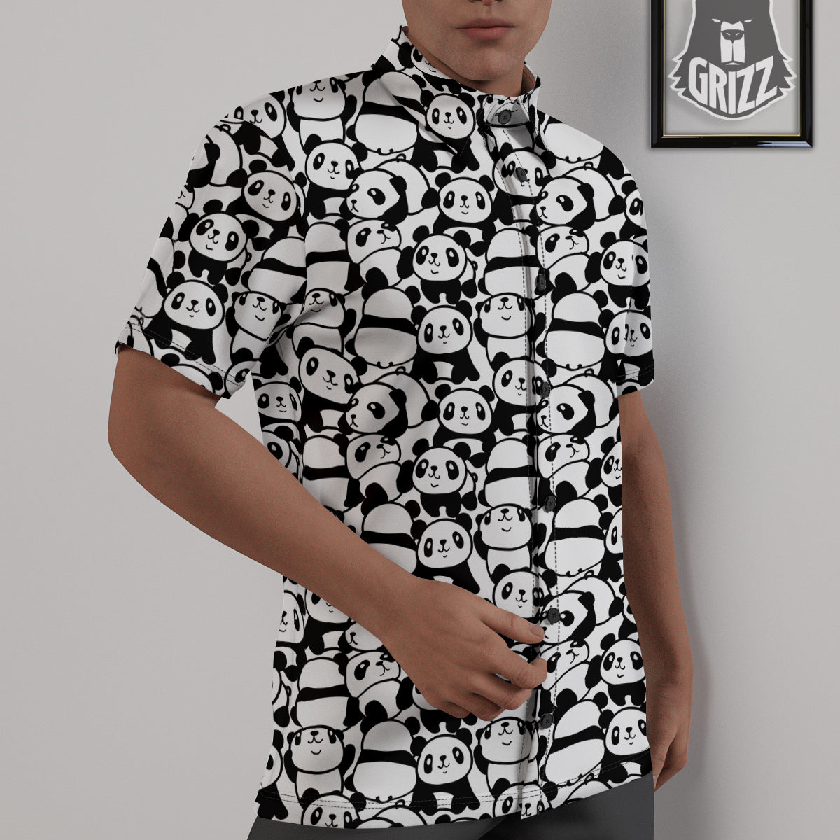 Baby Panda Cute Print Pattern Untucked Shirts-grizzshop