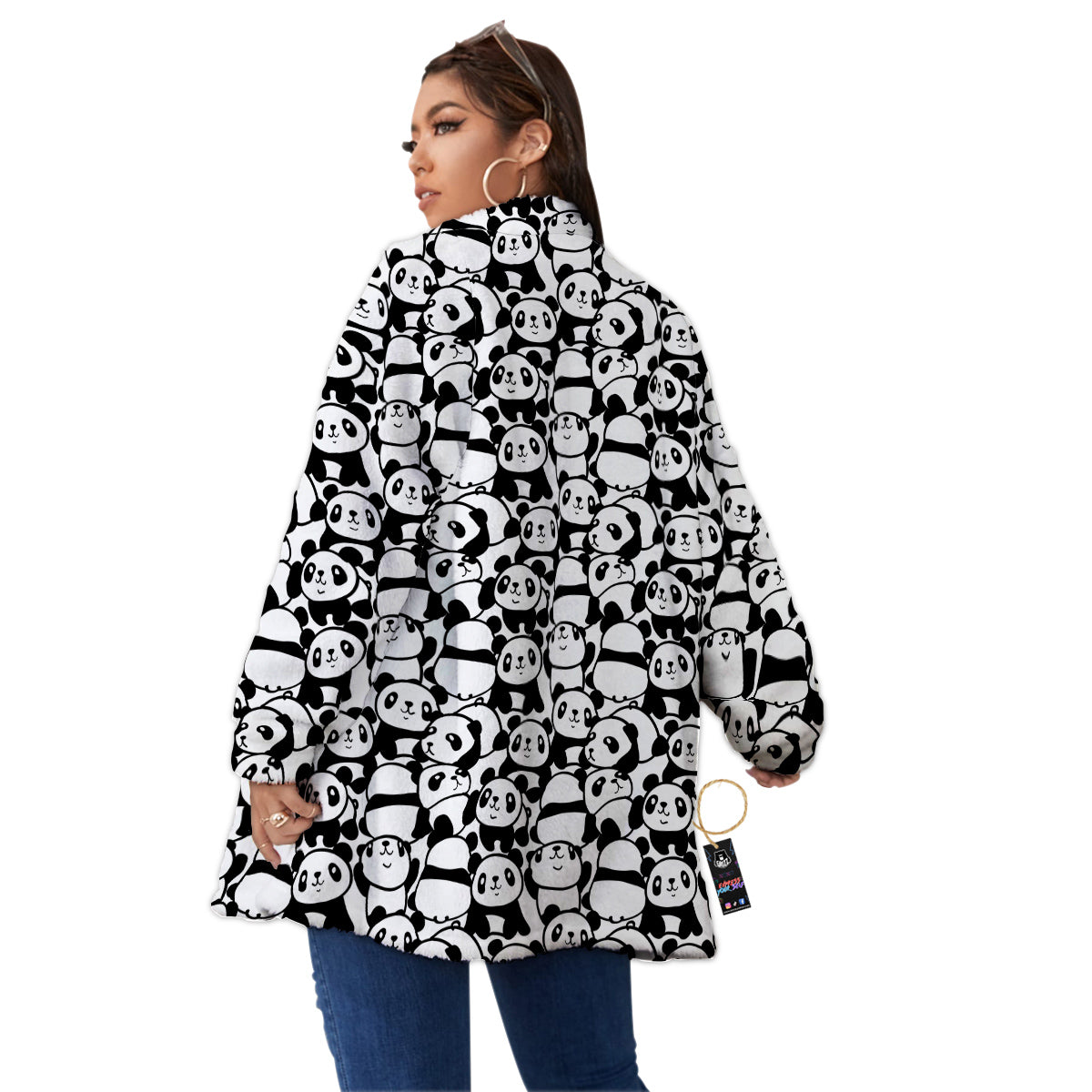 Baby Panda Cute Print Pattern Women's Sherpa Jacket-grizzshop