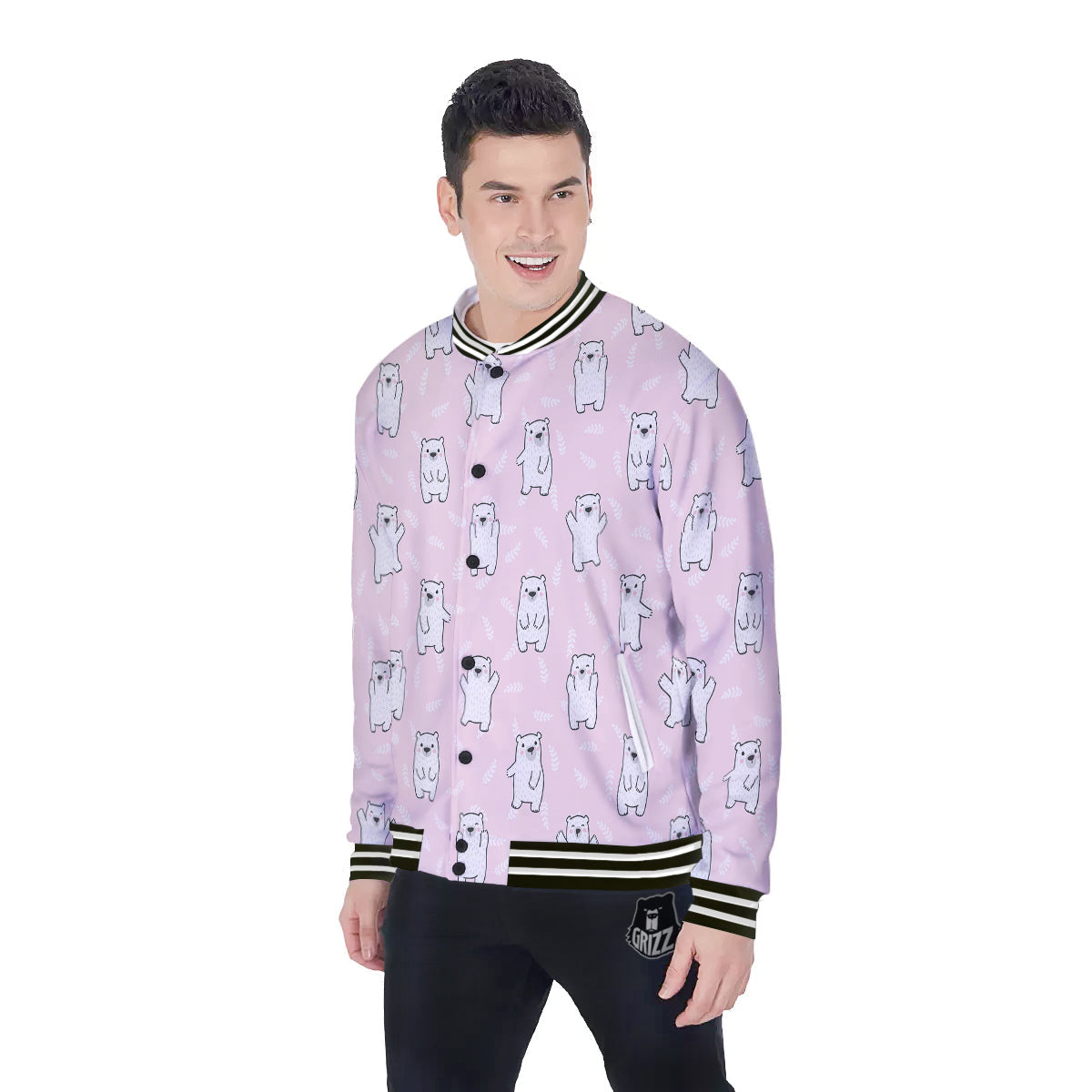 Baby Polar Bear White Print Pattern Baseball Jacket-grizzshop