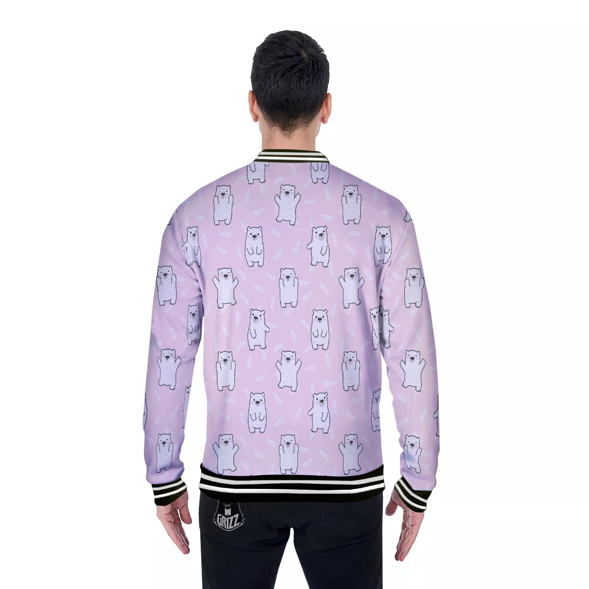 Baby Polar Bear White Print Pattern Baseball Jacket-grizzshop