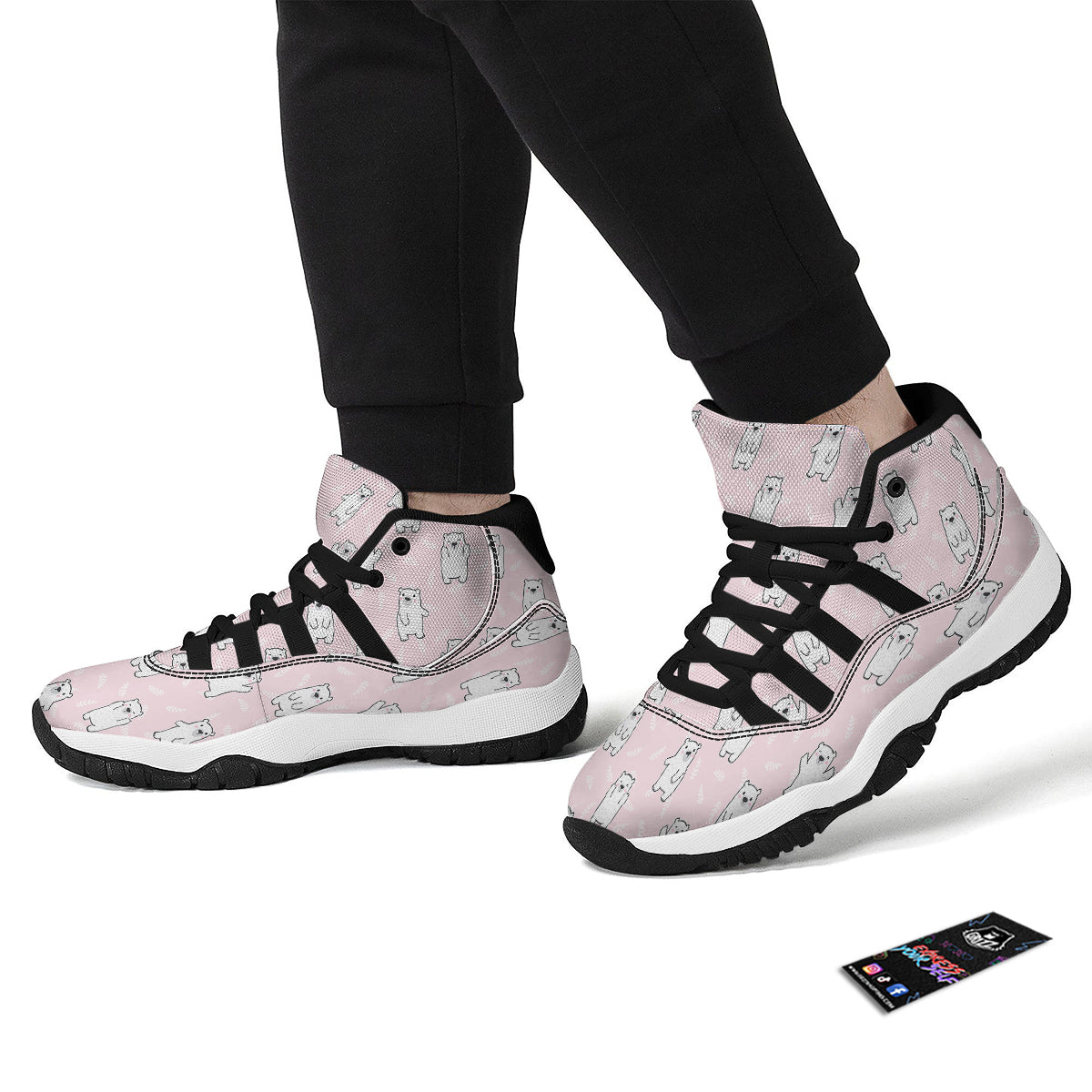 Baby Polar Bear White Print Pattern Black Bball Shoes-grizzshop