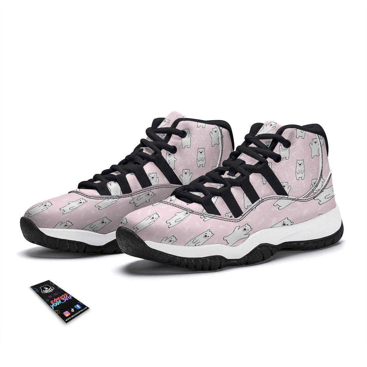 Baby Polar Bear White Print Pattern Black Bball Shoes-grizzshop