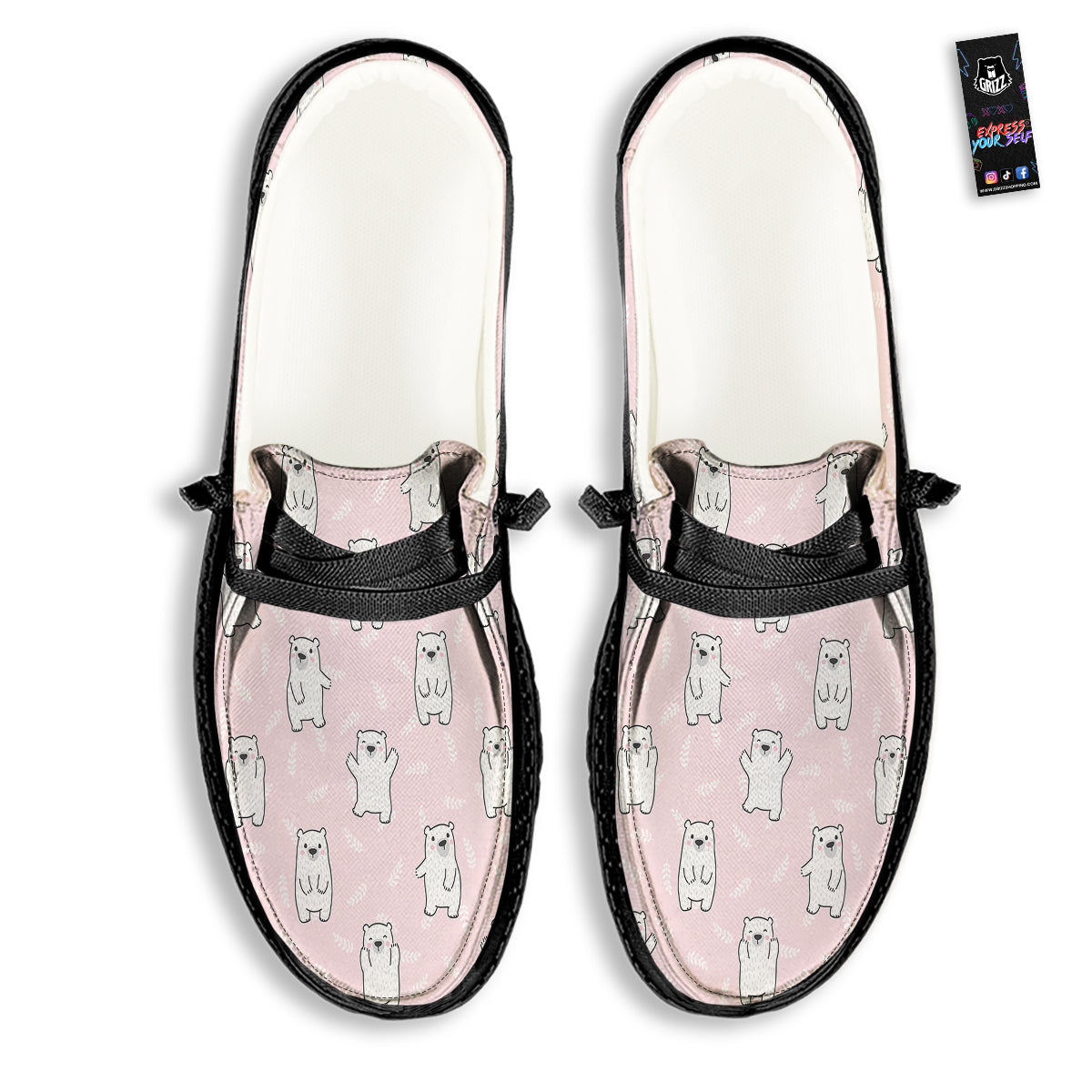 Baby Polar Bear White Print Pattern Black Loafers-grizzshop