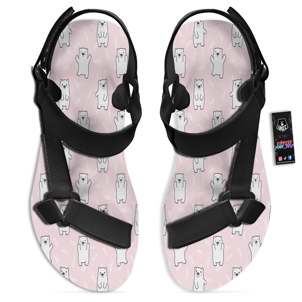 Baby Polar Bear White Print Pattern Black Open Toe Sandals-grizzshop