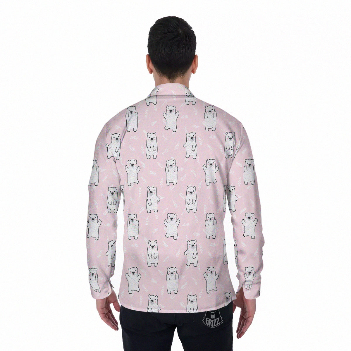 Baby Polar Bear White Print Pattern Men's Long Sleeve Shirts-grizzshop