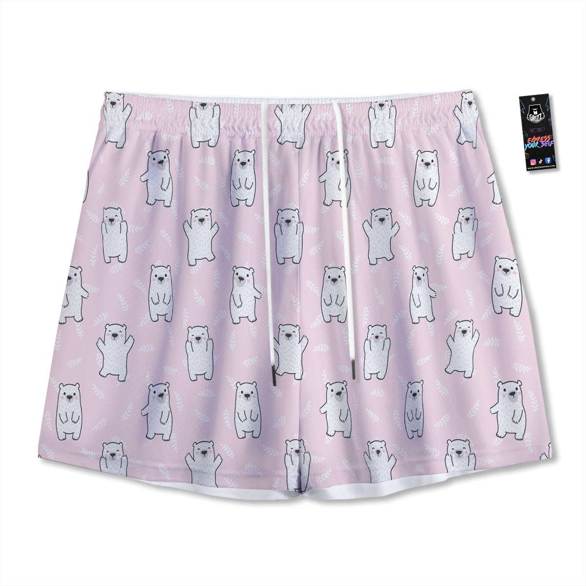 Baby Polar Bear White Print Pattern Mesh Shorts