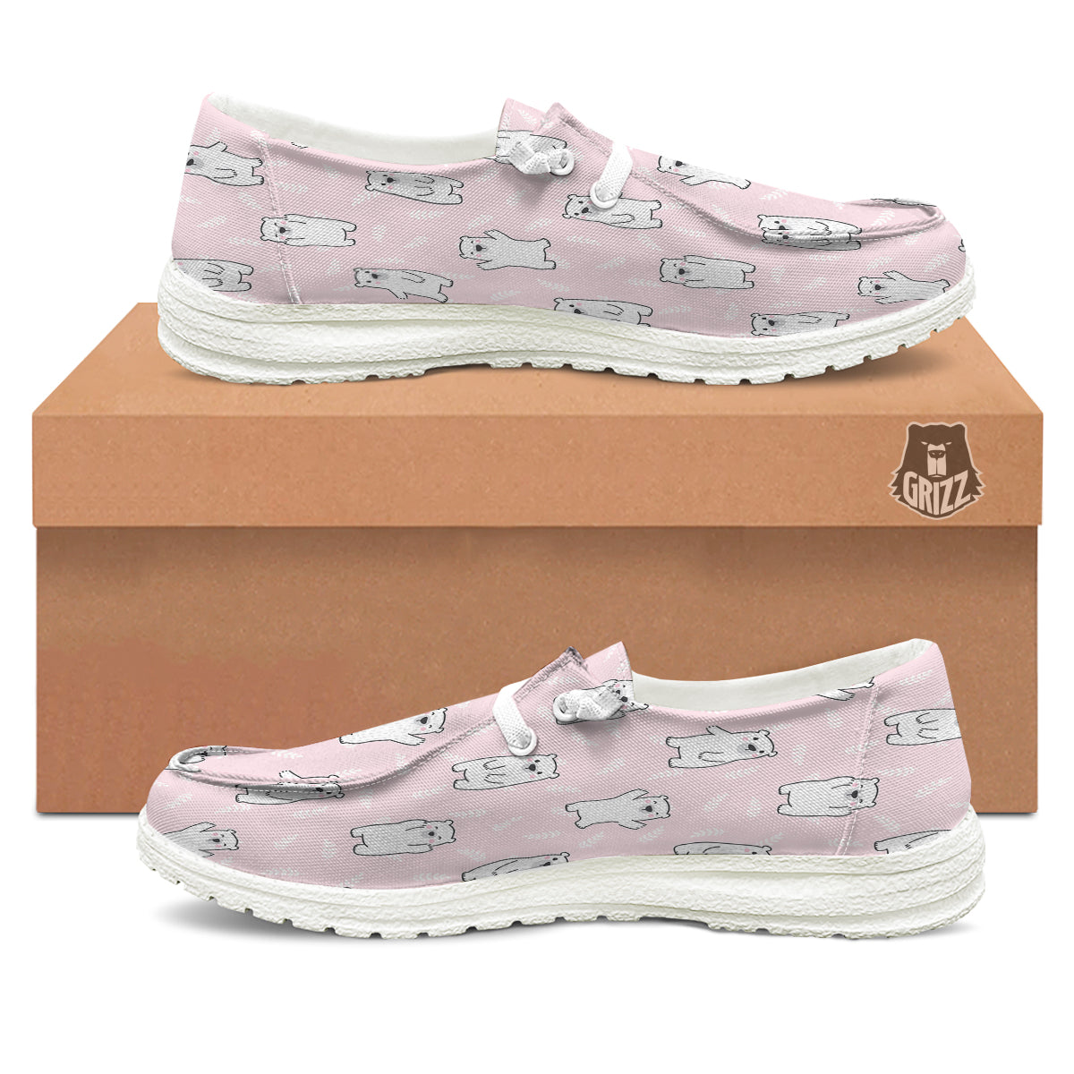 Baby Polar Bear White Print Pattern White Loafers-grizzshop
