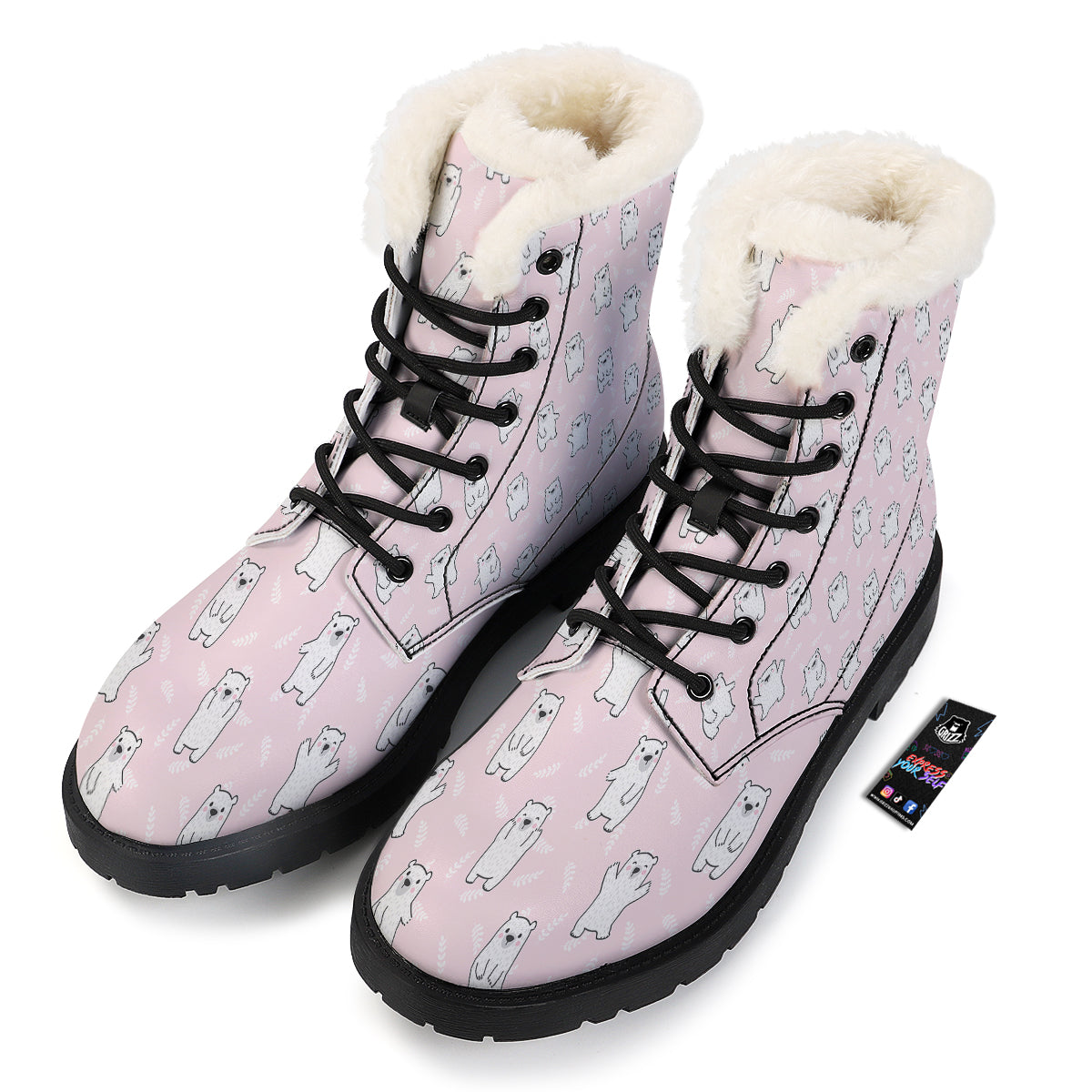 Baby Polar Bear White Print Pattern Winter Boots-grizzshop