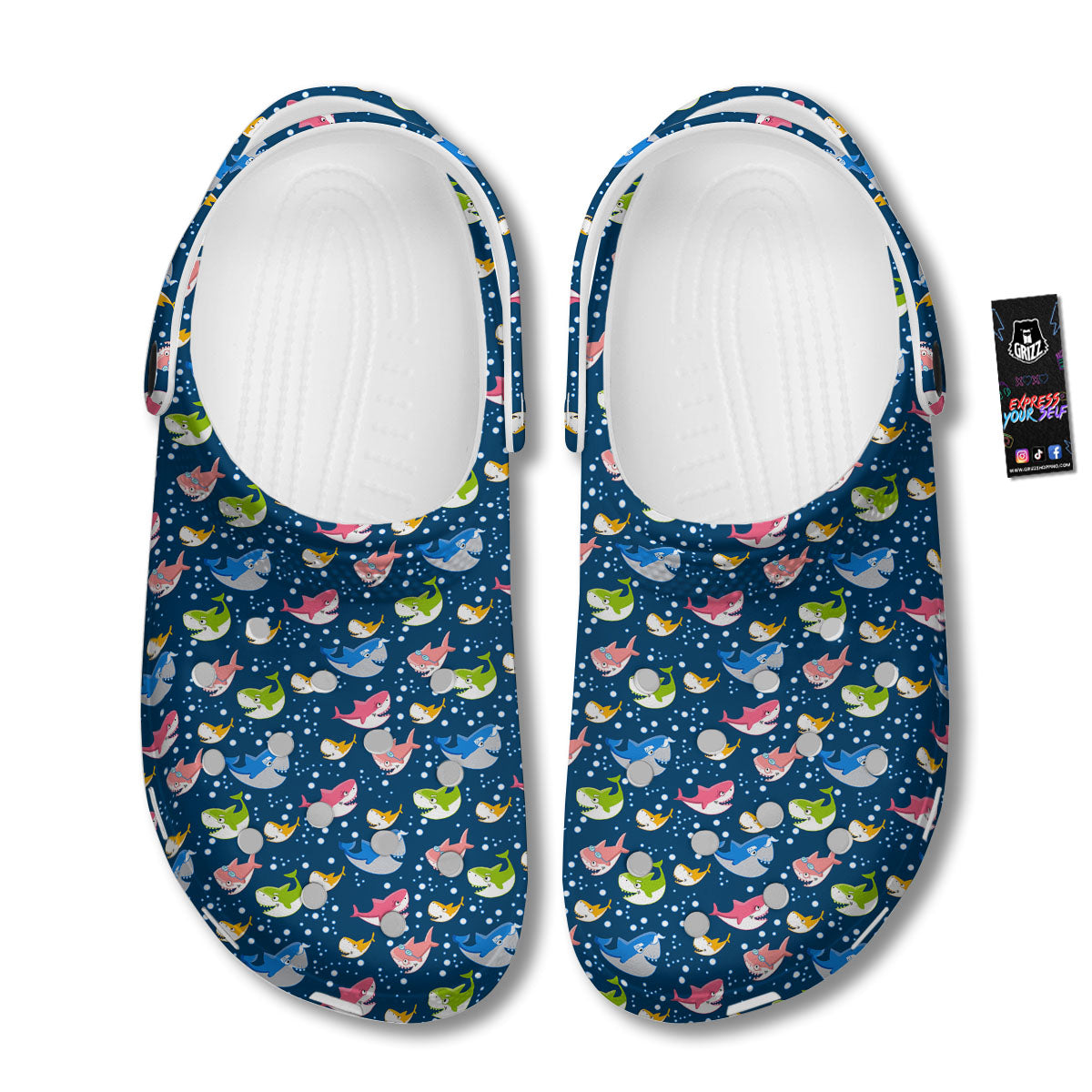 Baby Sharks Colorful Print Pattern Clog-grizzshop