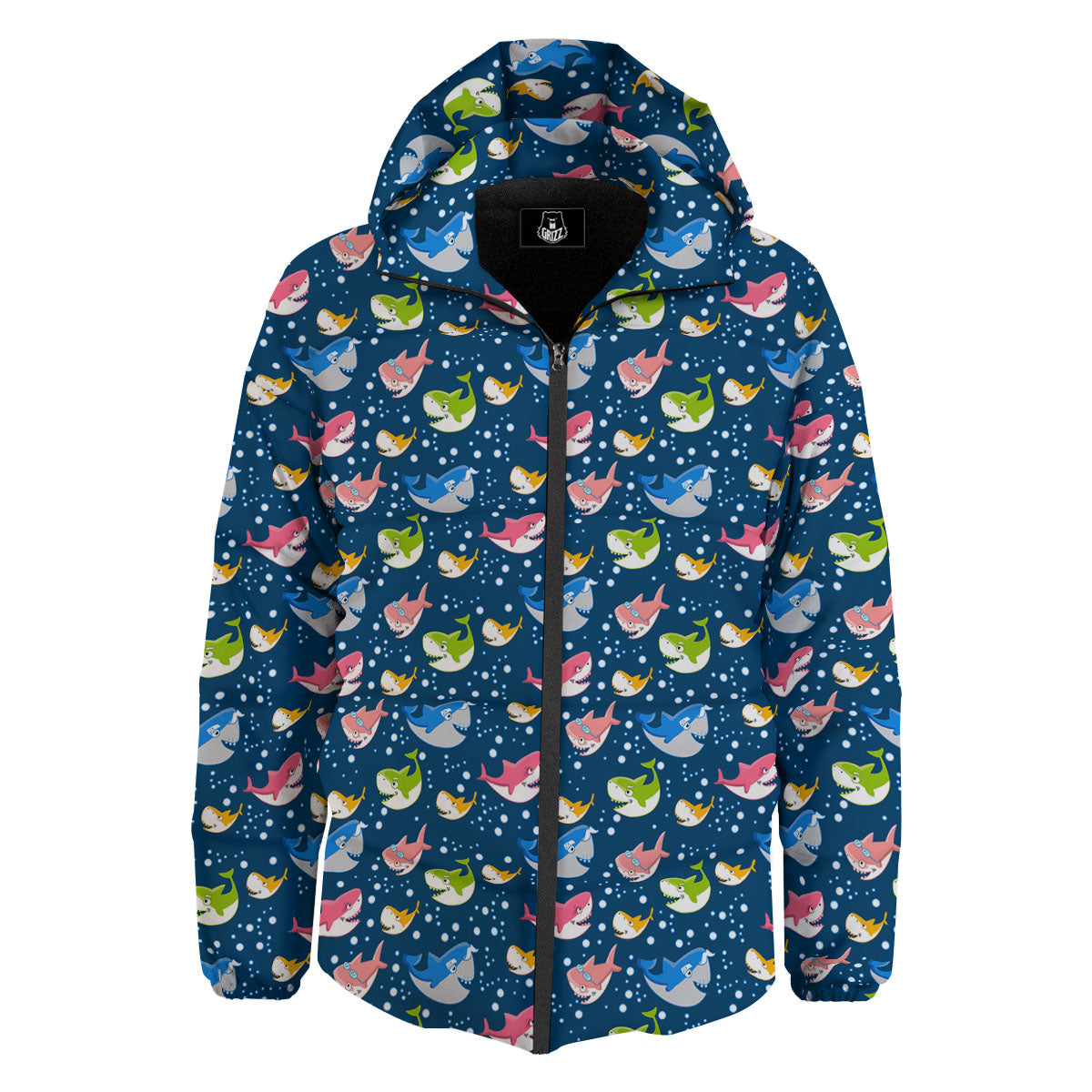 Baby Sharks Colorful Print Pattern Down Jacket-grizzshop