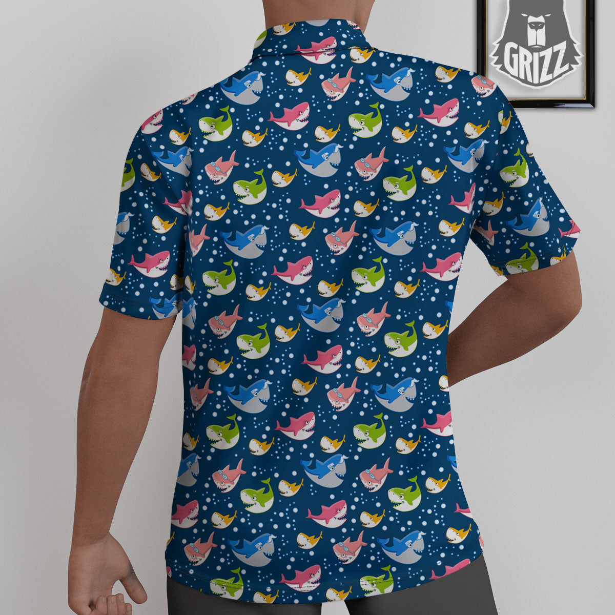 Baby Sharks Colorful Print Pattern Untucked Shirts-grizzshop