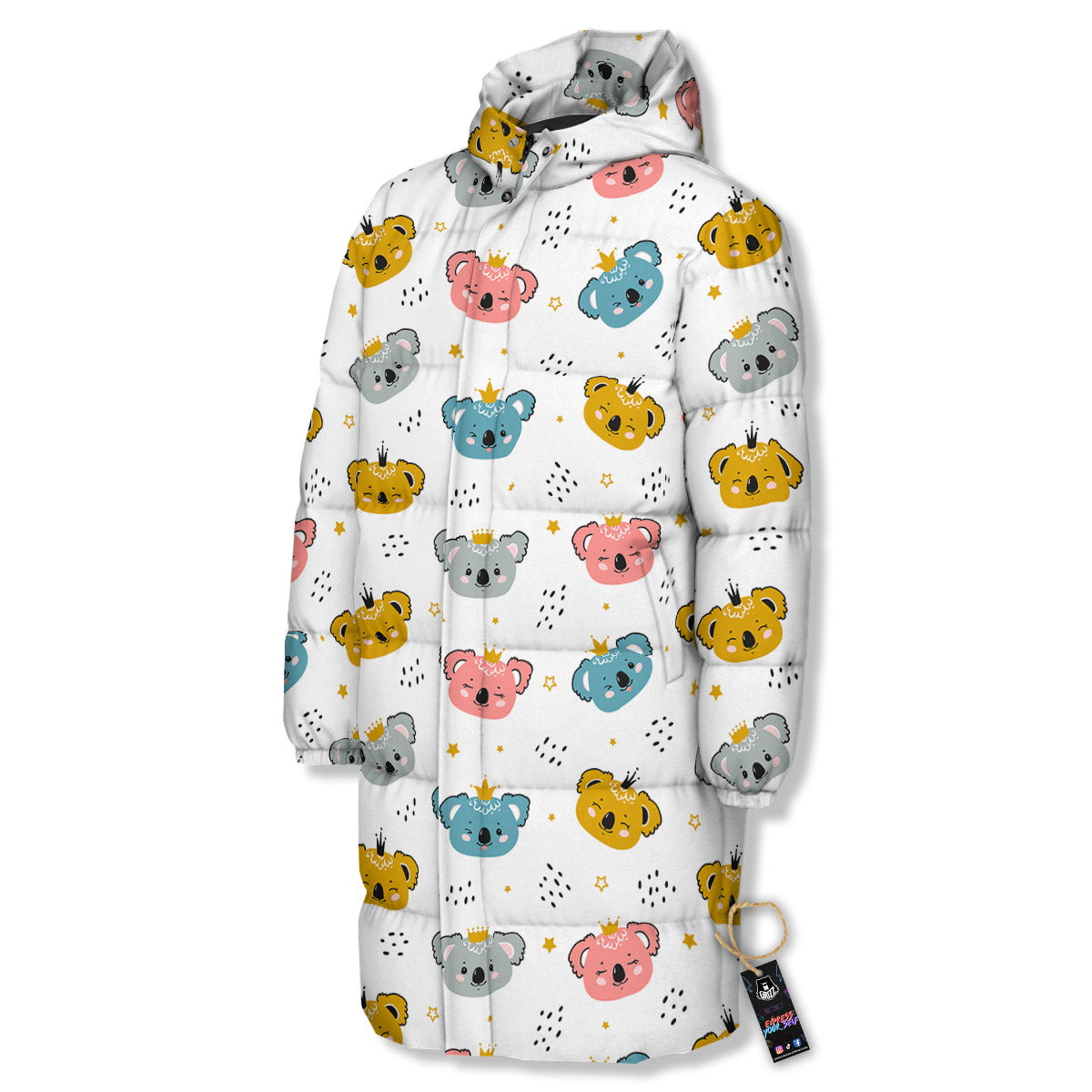 Baby Bear Colorful Cartoon Print Pattern Long Down Jacket