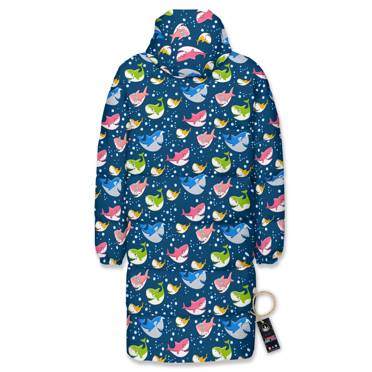 Baby Sharks Colorful Print Pattern Long Down Jacket