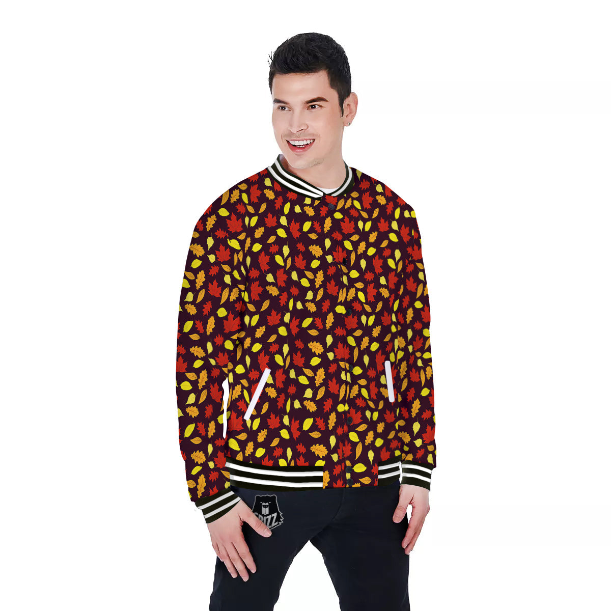 Back And Elm Maple Leave Print Pattern Baseball Jacket-grizzshop