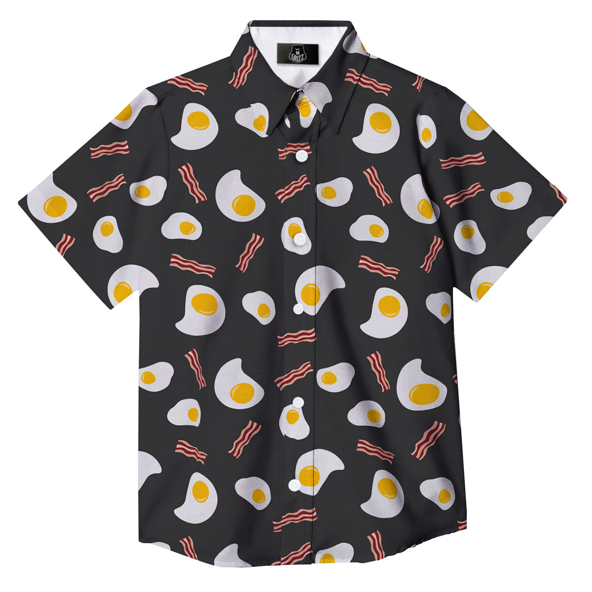 Bacon And Black Fried Egg Print Pattern Button Up Shirt-grizzshop