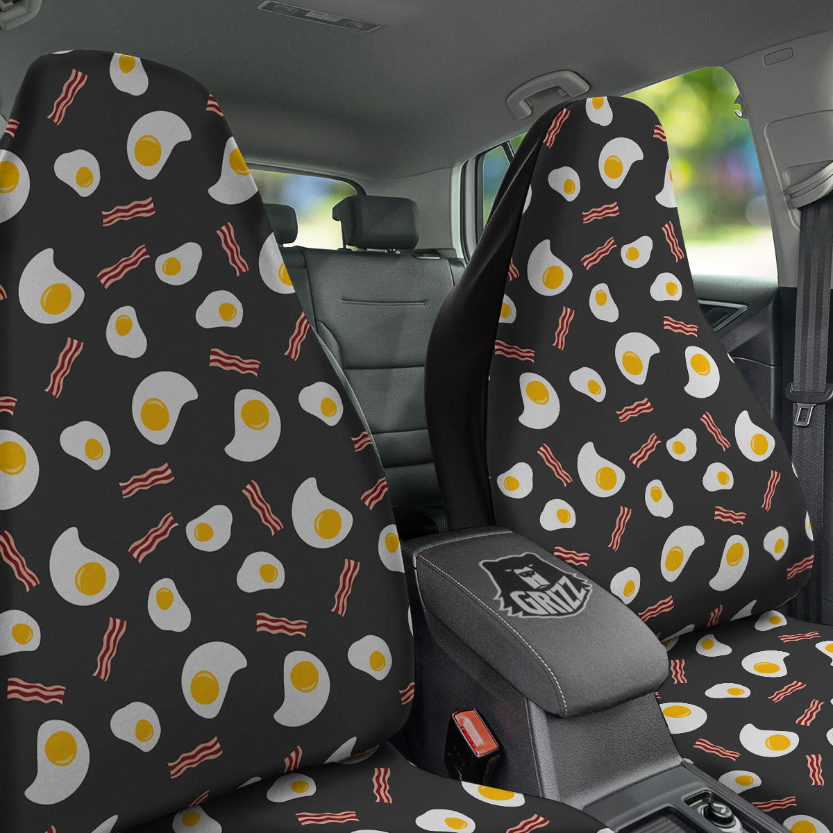 Bacon And Black Fried Egg Print Pattern Car Seat Covers-grizzshop