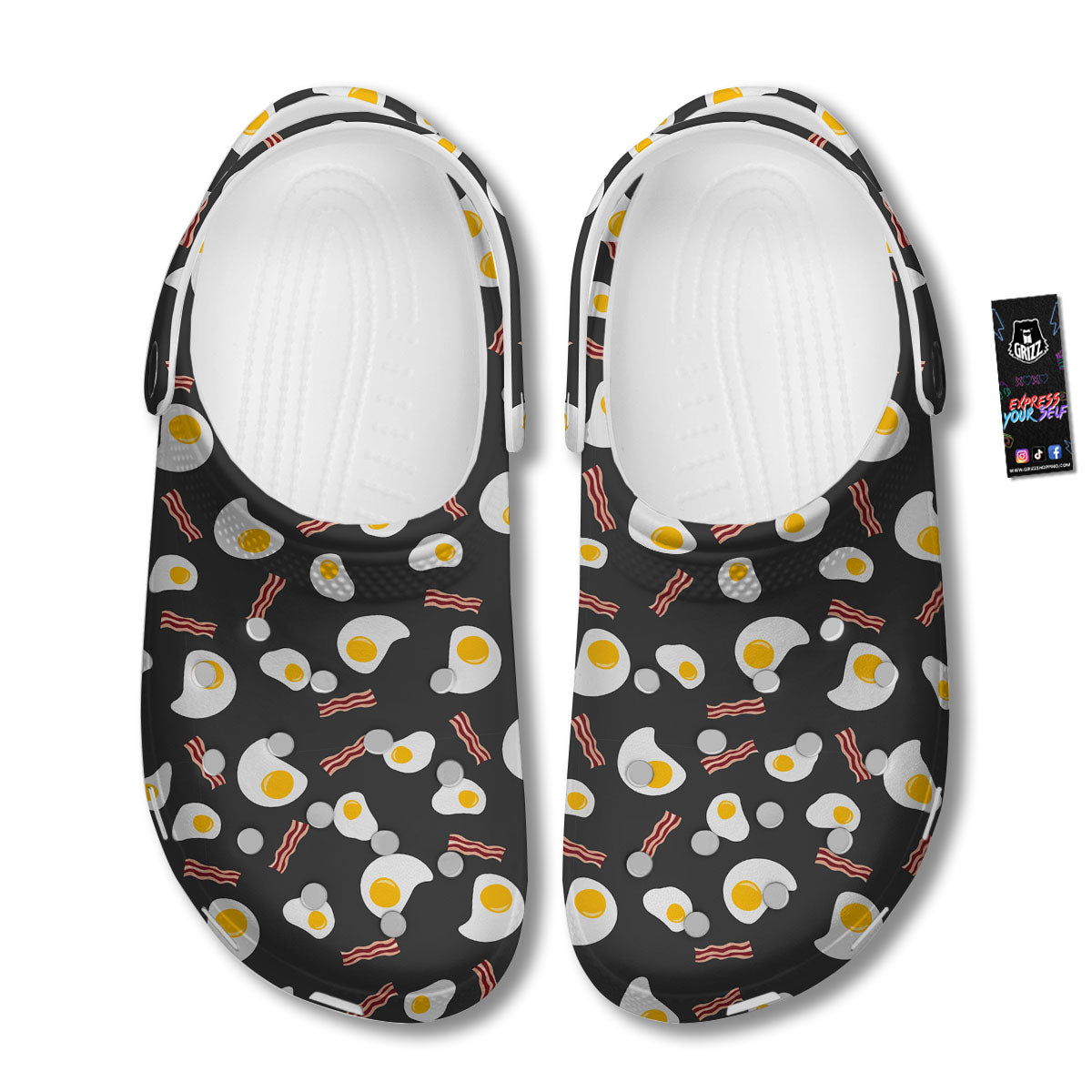 Bacon And Black Fried Egg Print Pattern Clog-grizzshop
