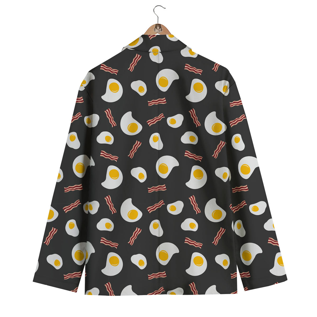 Bacon And Black Fried Egg Print Pattern Men's Blazer-grizzshop
