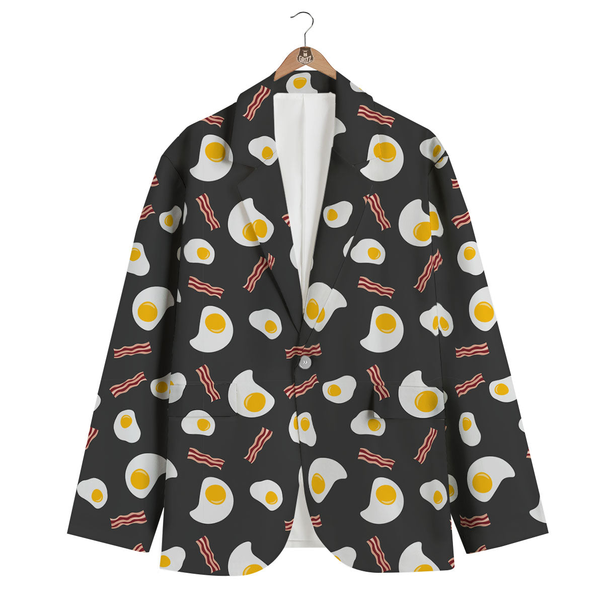 Bacon And Black Fried Egg Print Pattern Men's Blazer-grizzshop
