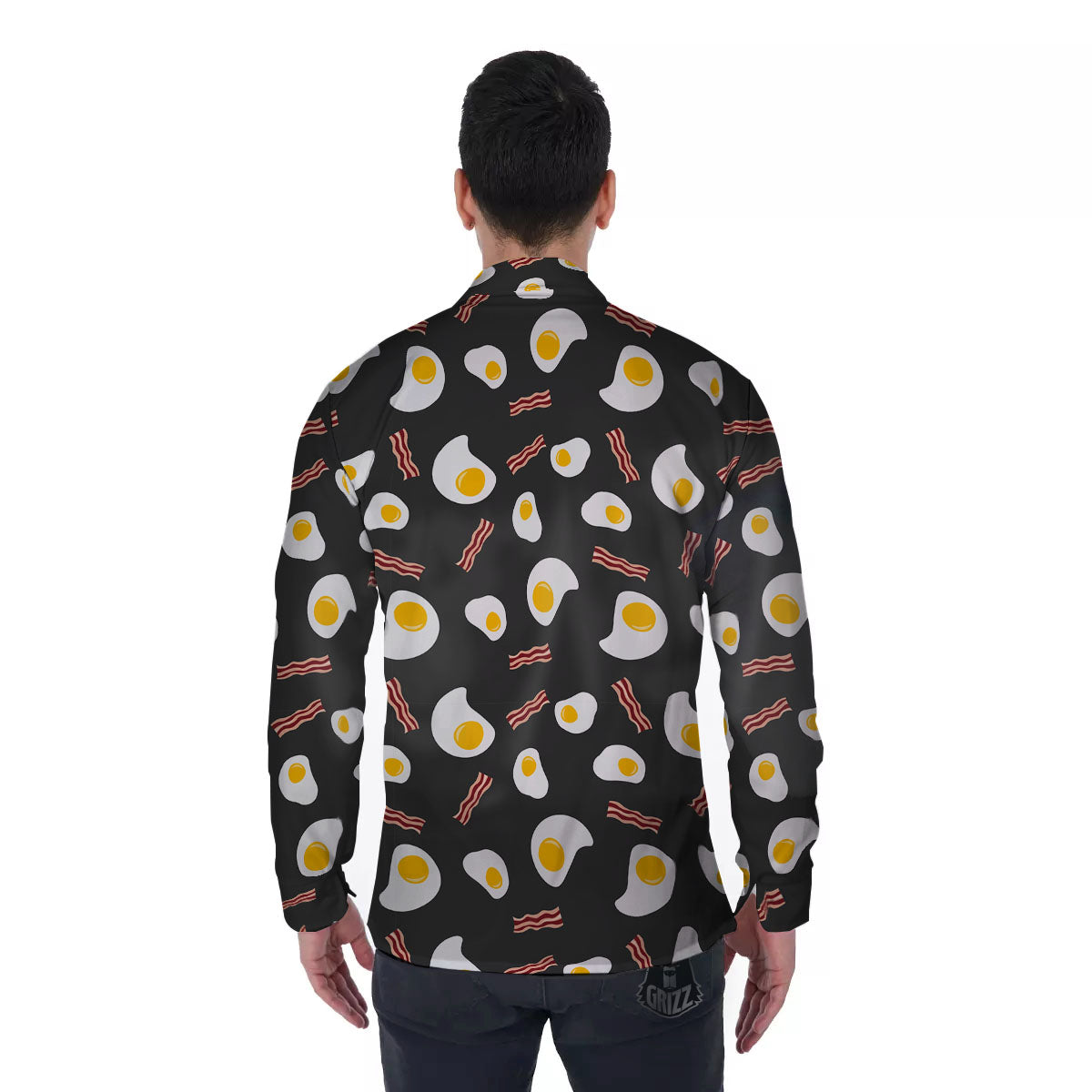 Bacon And Black Fried Egg Print Pattern Men's Long Sleeve Shirts-grizzshop