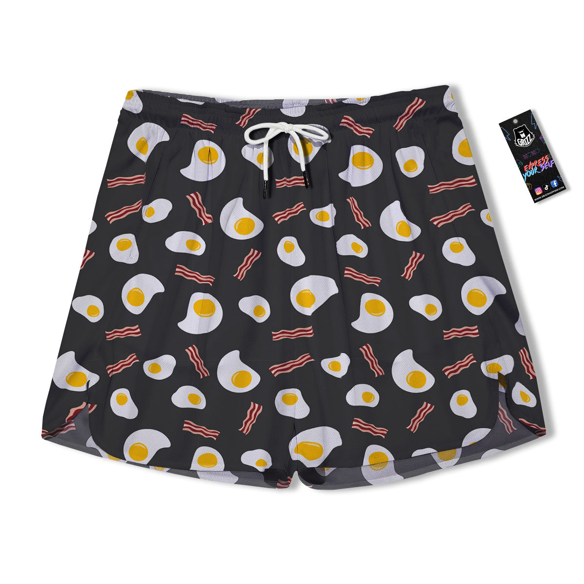 Bacon And Black Fried Egg Print Pattern Men's Running Shorts-grizzshop