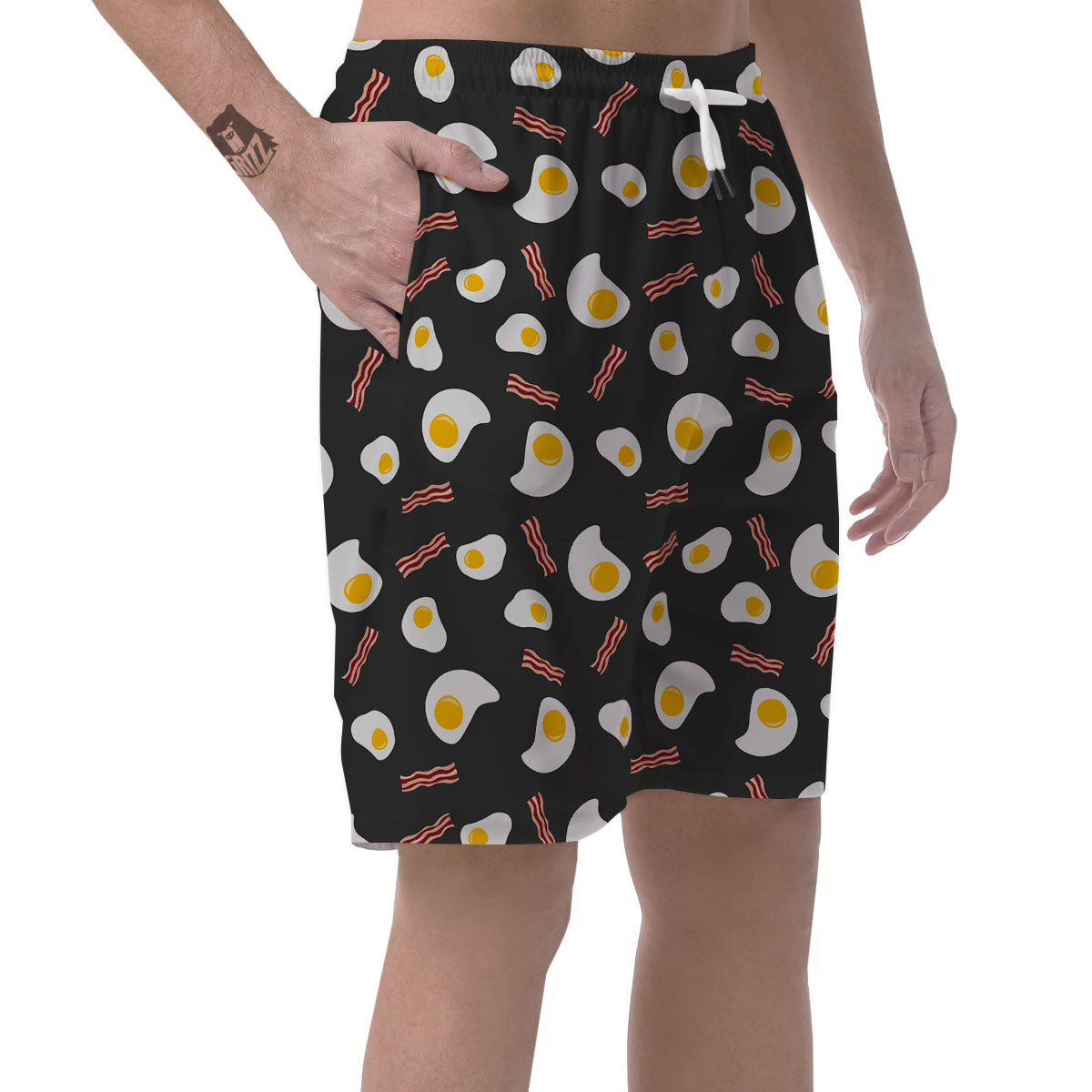 Bacon And Black Fried Egg Print Pattern Men's Shorts-grizzshop