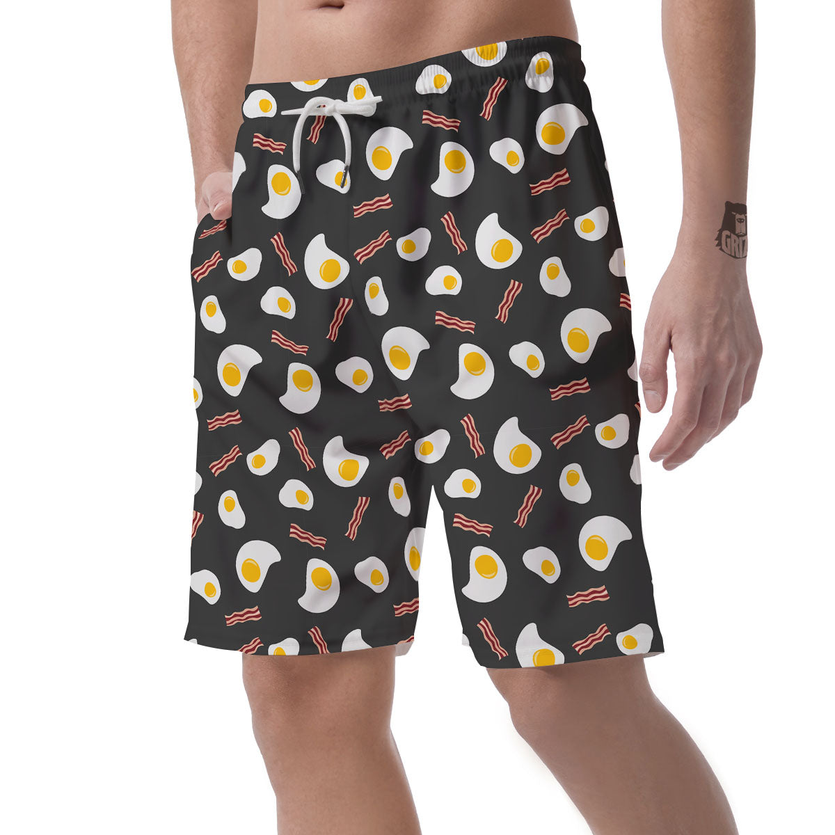 Bacon And Black Fried Egg Print Pattern Men's Shorts-grizzshop