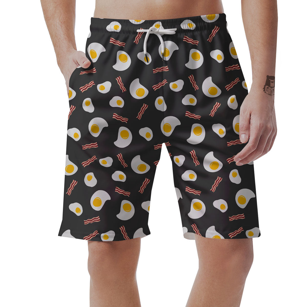 Bacon And Black Fried Egg Print Pattern Men's Shorts-grizzshop