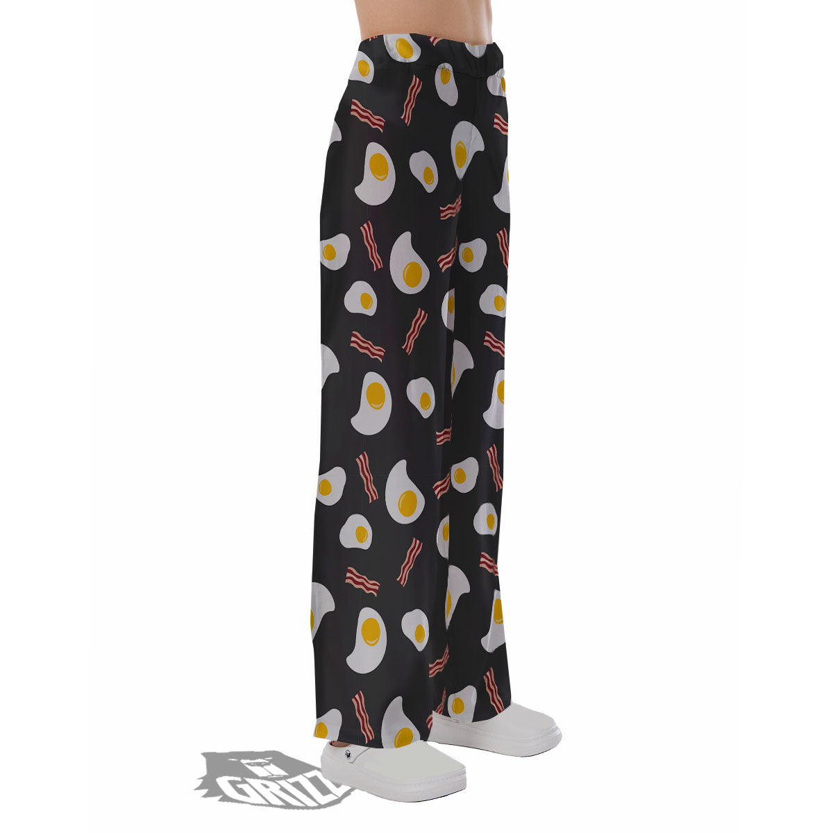 Bacon And Black Fried Egg Print Pattern Pajama Pants-grizzshop