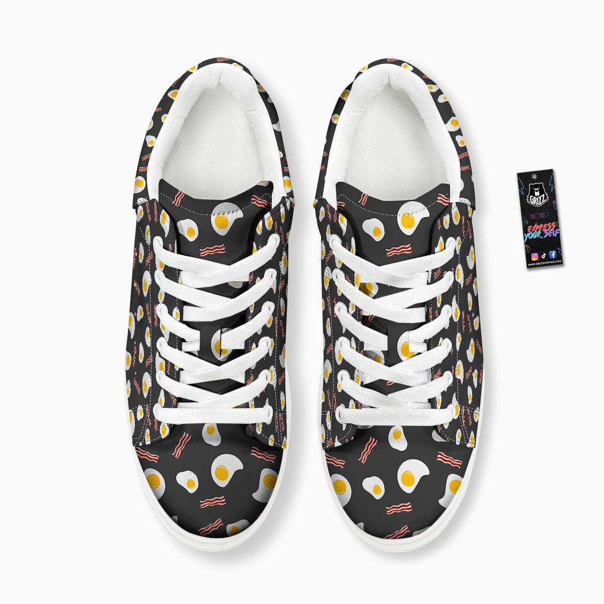 Bacon And Black Fried Egg Print Pattern Platform Shoes-grizzshop