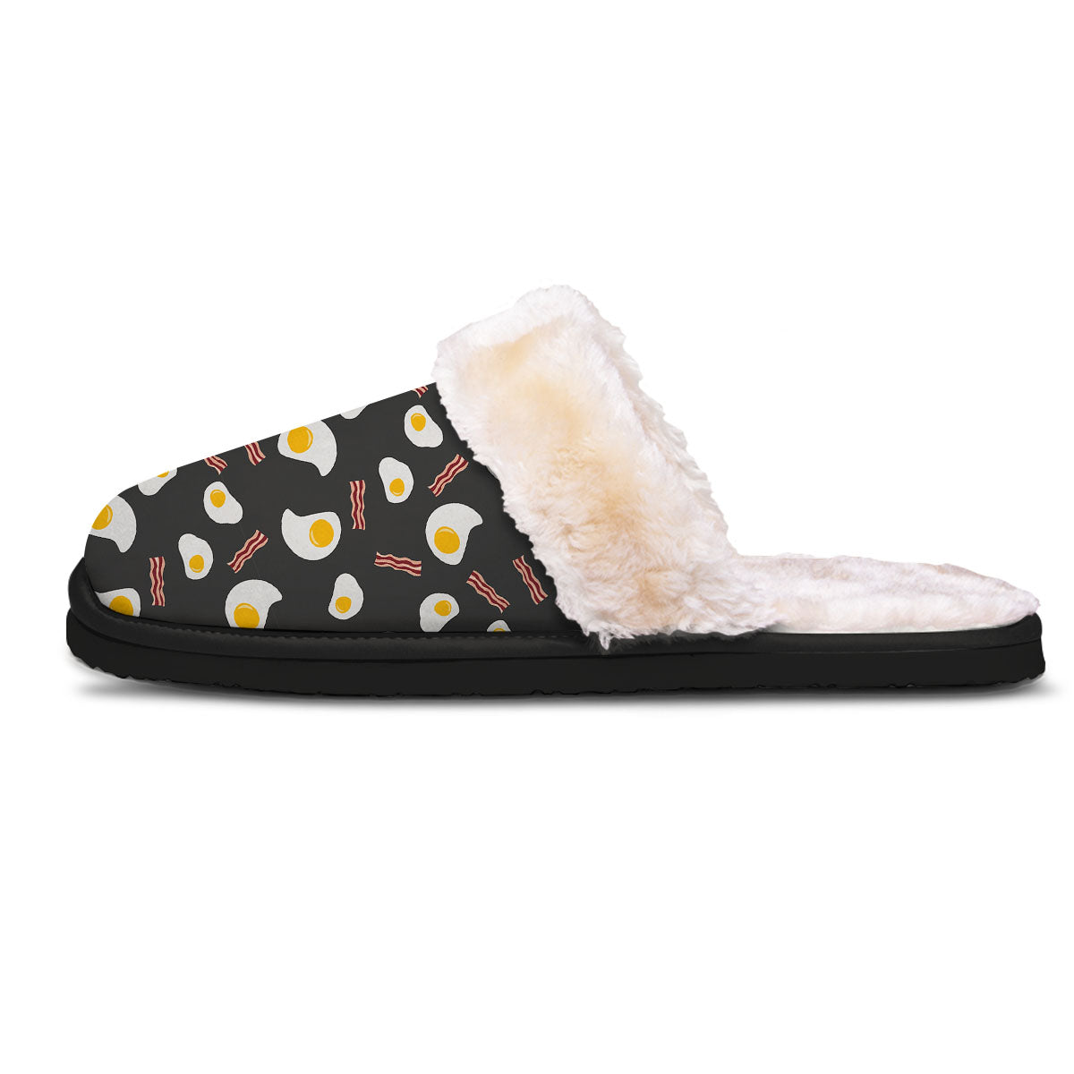 Bacon And Black Fried Egg Print Pattern Slippers-grizzshop