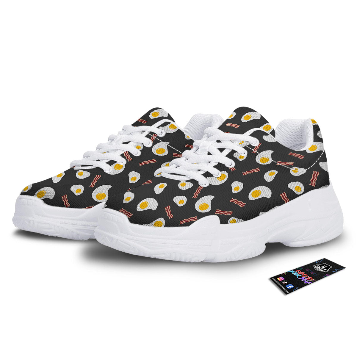 Bacon And Black Fried Egg Print Pattern White Chunky Shoes-grizzshop