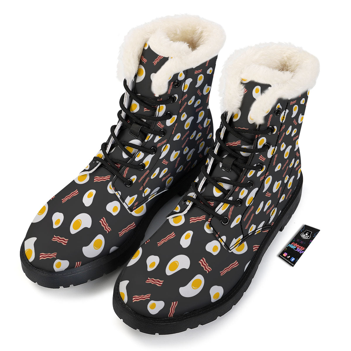 Bacon And Black Fried Egg Print Pattern Winter Boots-grizzshop