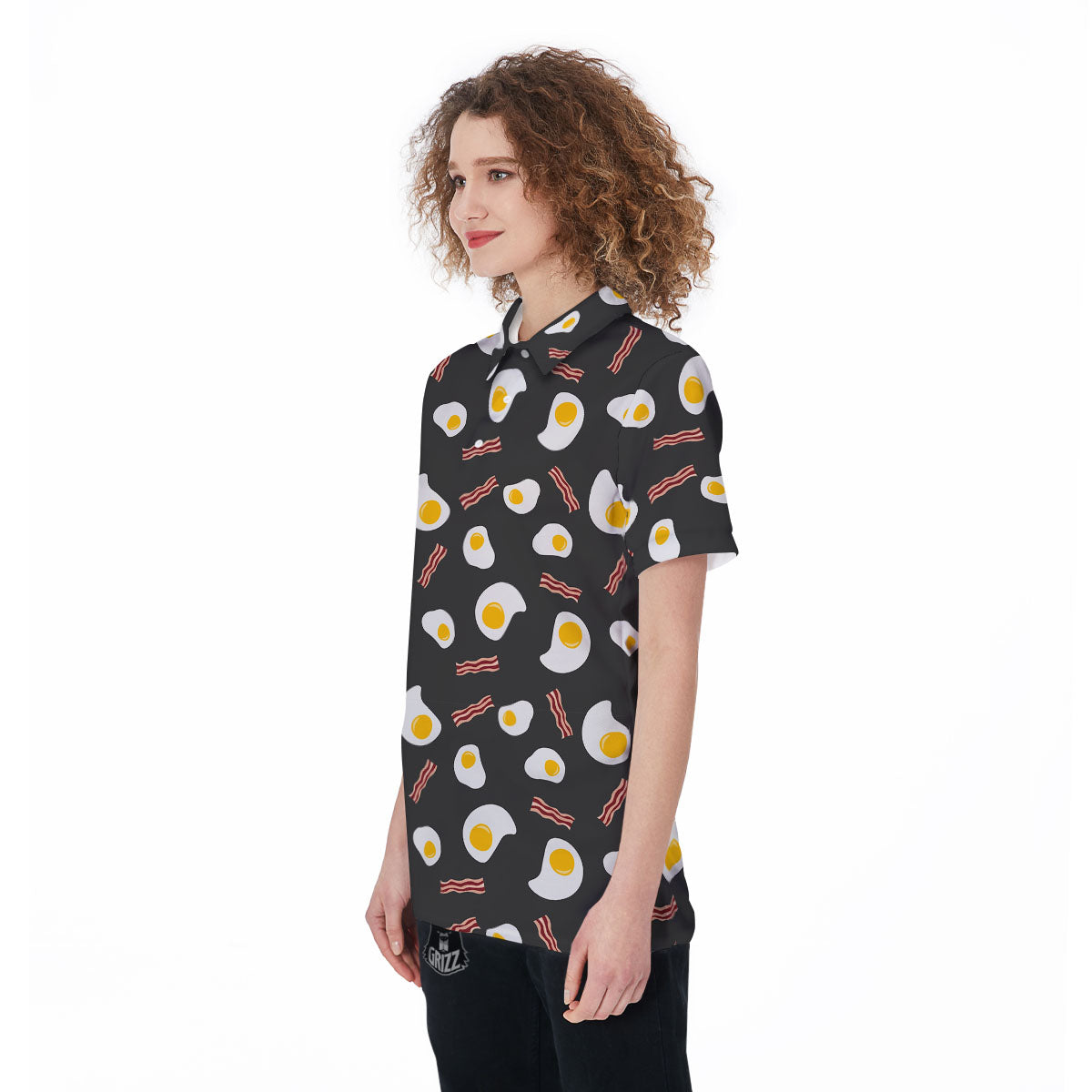 Bacon And Black Fried Egg Print Pattern Women's Golf Shirts-grizzshop