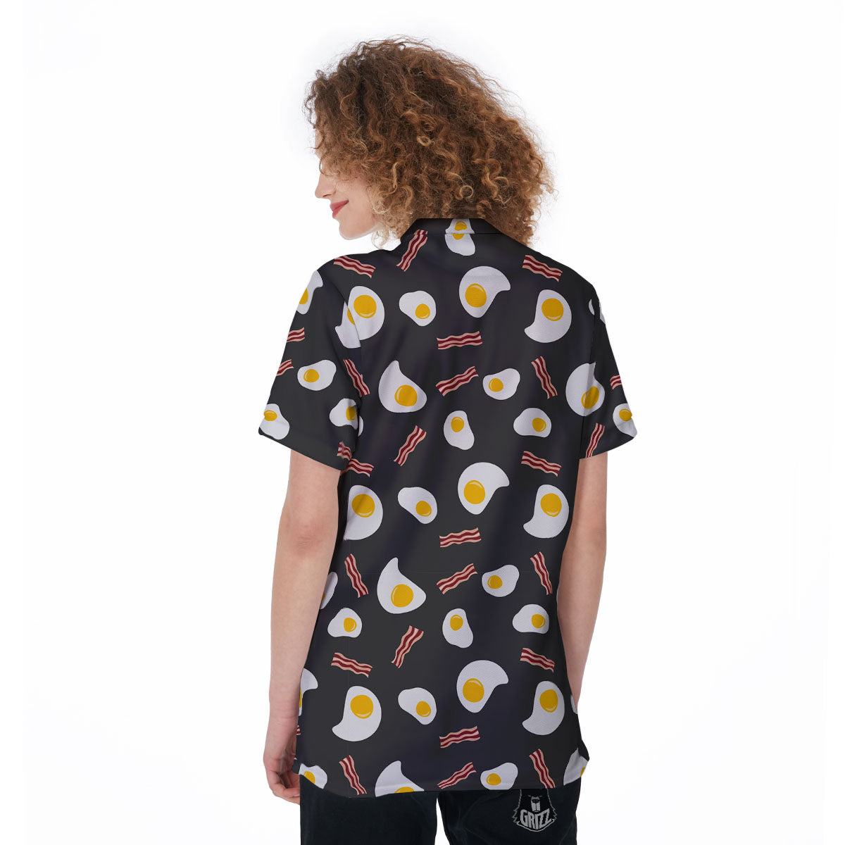 Bacon And Black Fried Egg Print Pattern Women's Golf Shirts-grizzshop